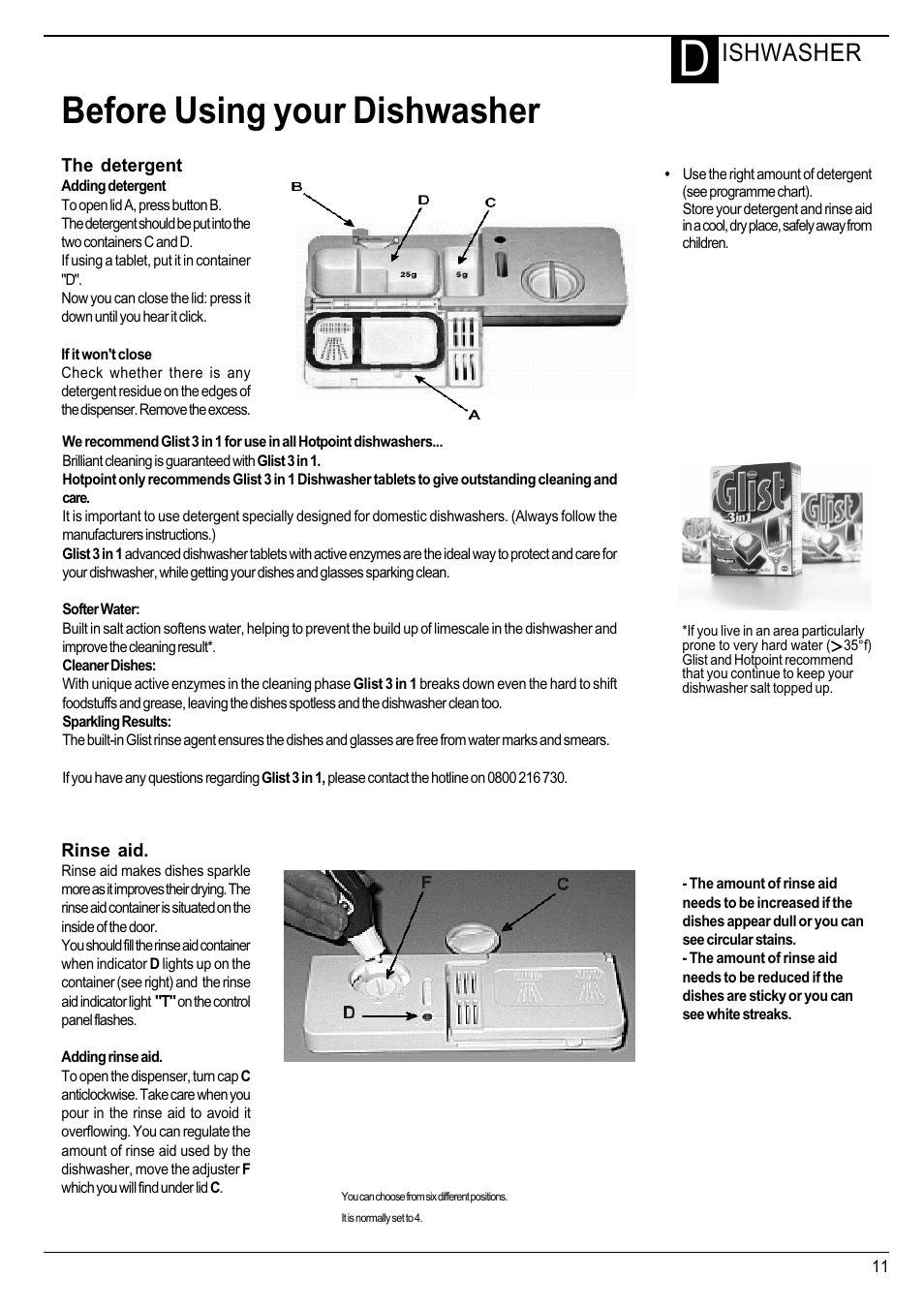 Before using your dishwasher, Ishwasher | Hotpoint Instructions User Manual | Page 11 / 20