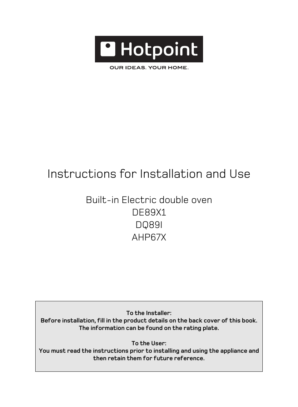 Hotpoint AHP67X User Manual | 36 pages