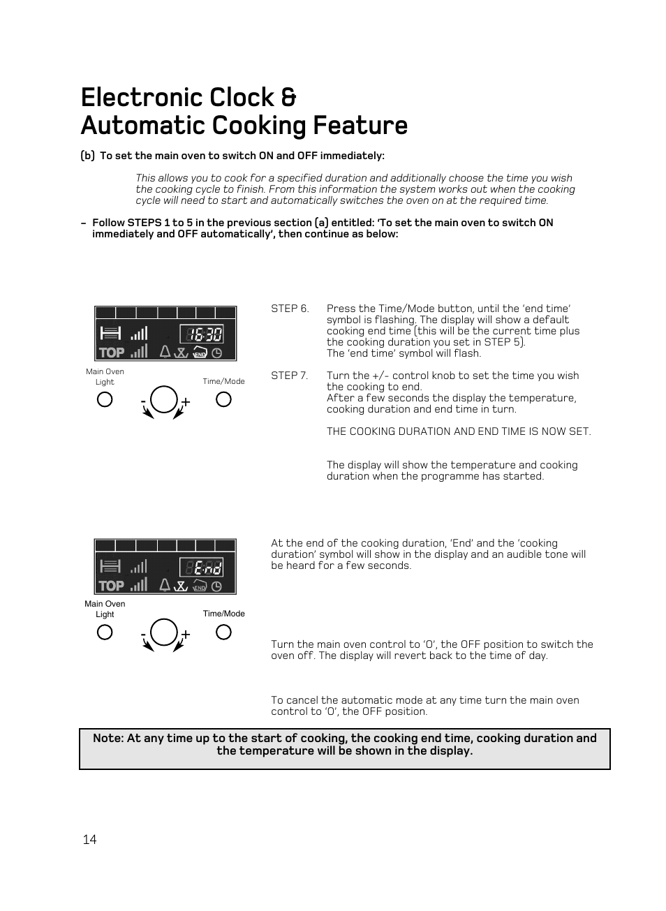 Electronic clock & automatic cooking feature | Hotpoint AHP67X User Manual | Page 14 / 36