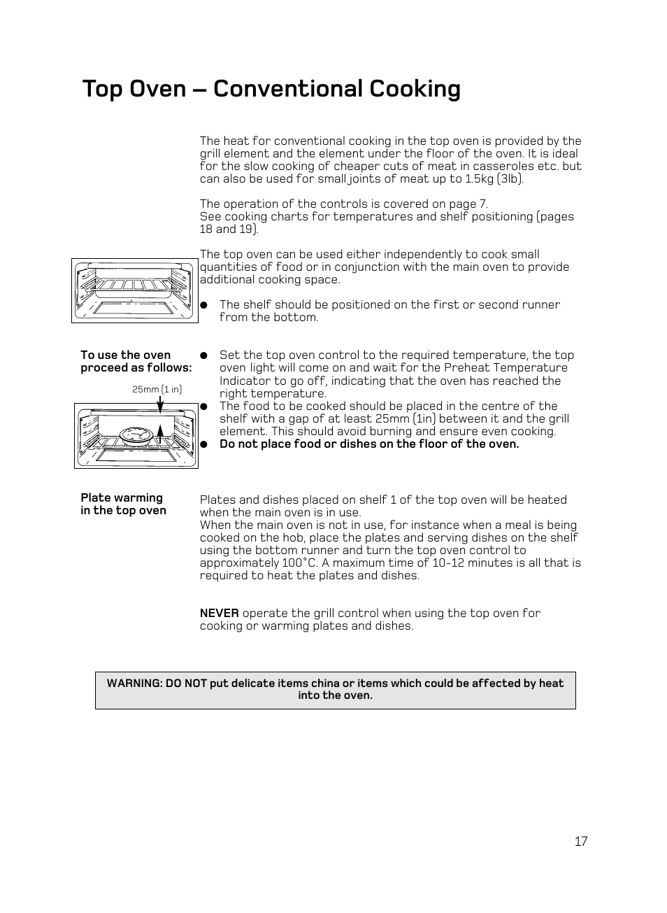 Top oven – conventional cooking | Hotpoint AHP67X User Manual | Page 17 / 36