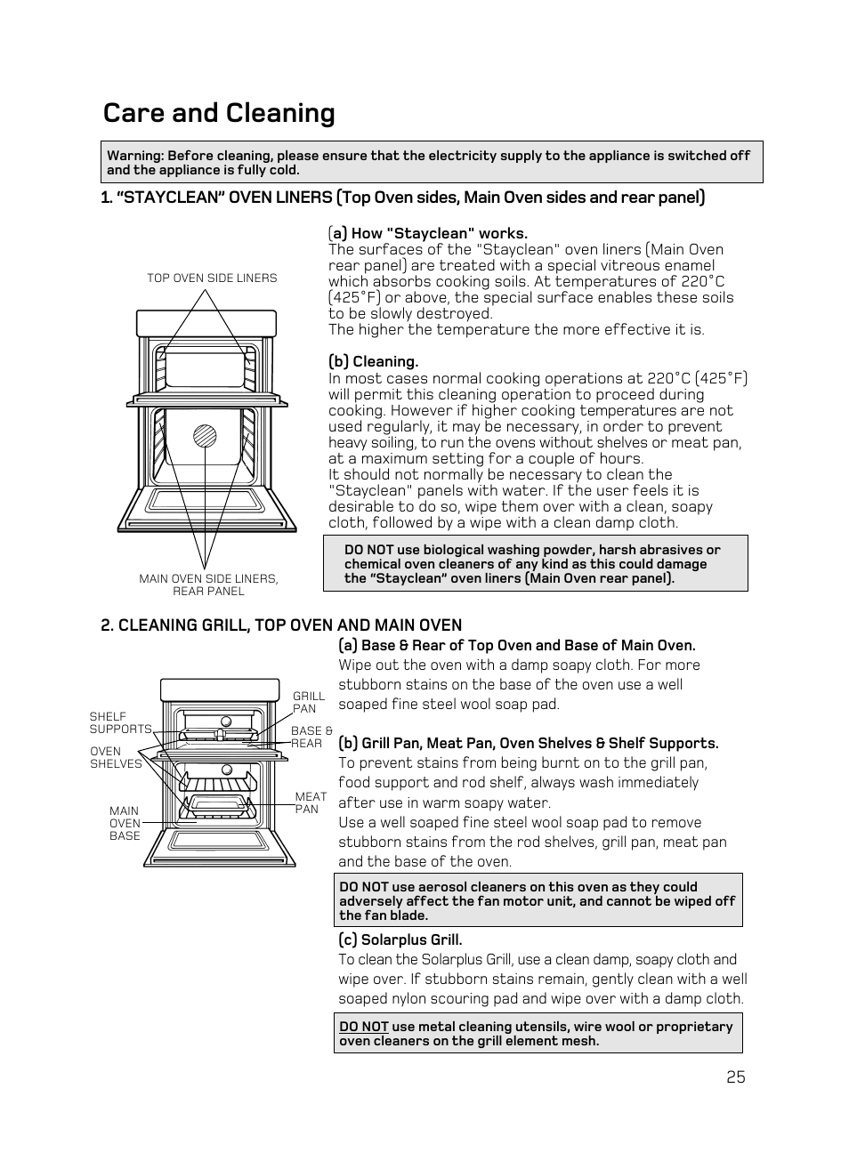 Care and cleaning | Hotpoint AHP67X User Manual | Page 25 / 36