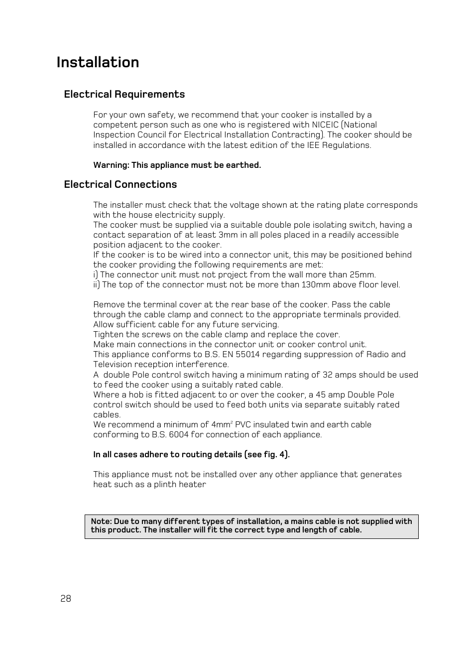 Installation | Hotpoint AHP67X User Manual | Page 28 / 36