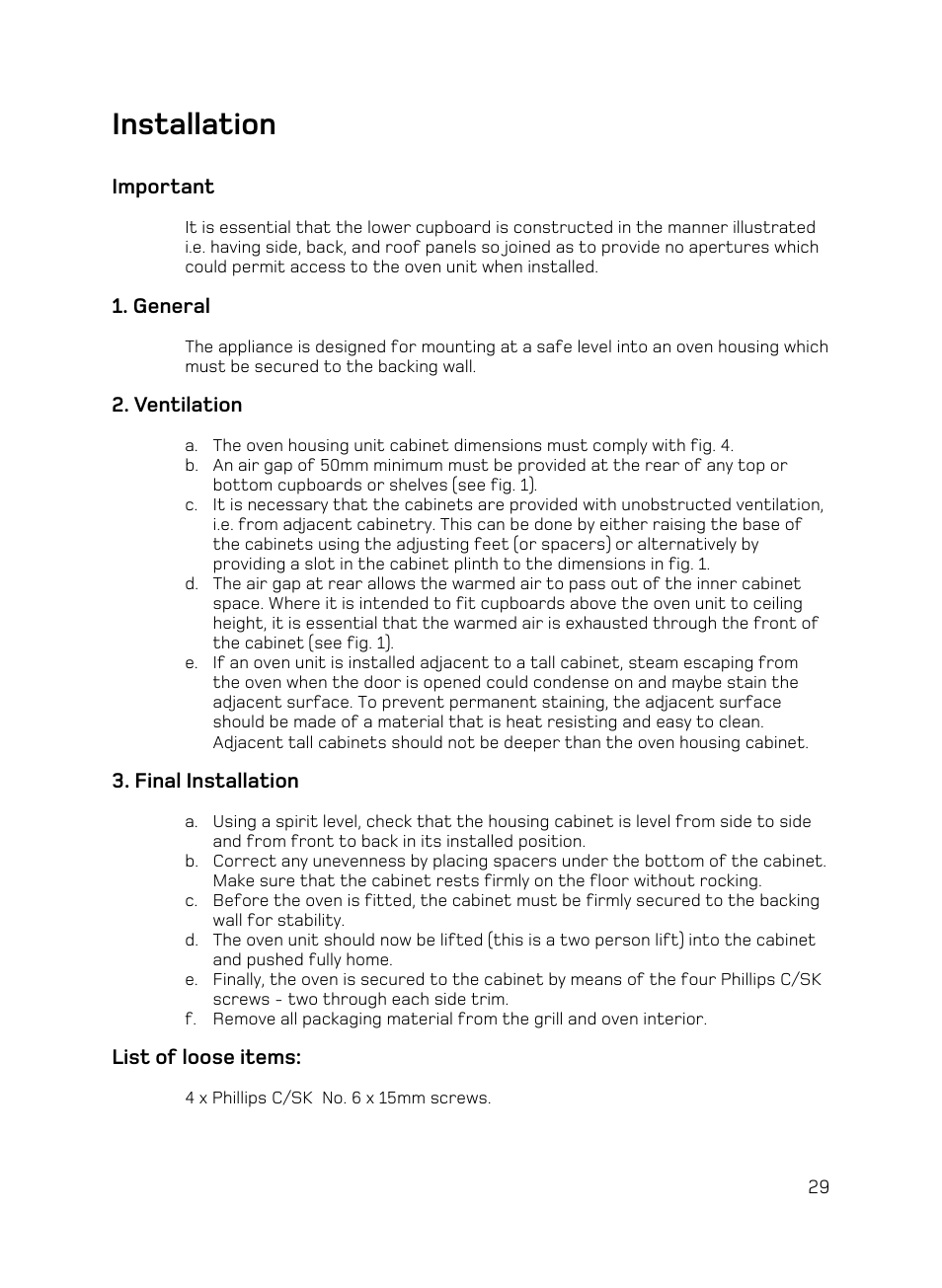 Installation | Hotpoint AHP67X User Manual | Page 29 / 36