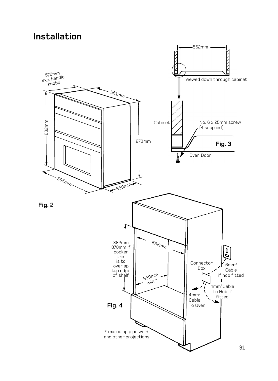Installation, Fig. 4 fig. 2, Fig. 3 | Hotpoint AHP67X User Manual | Page 31 / 36