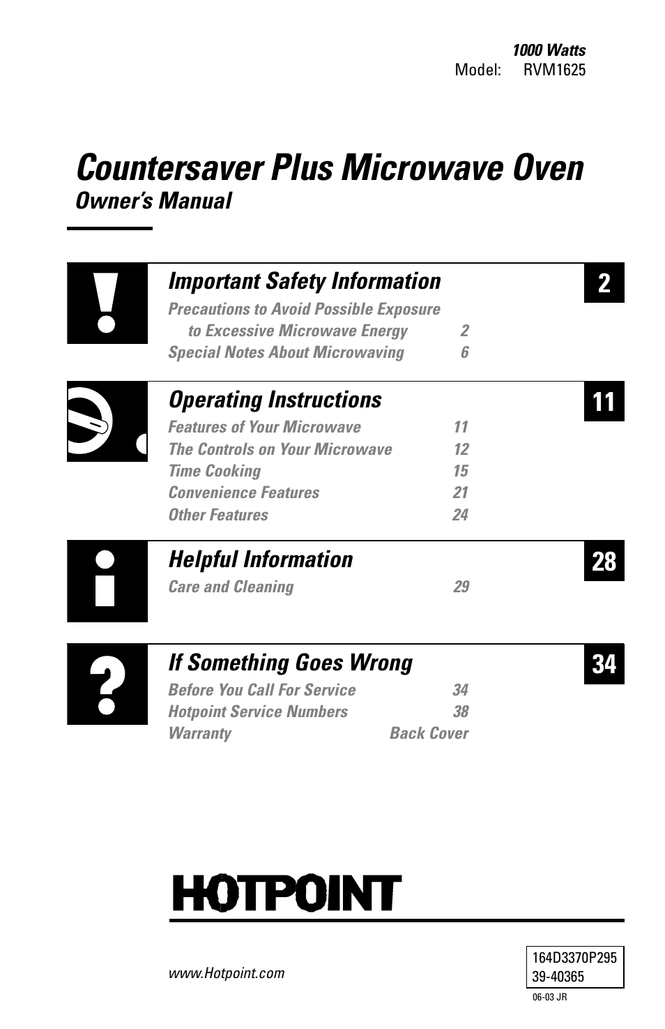 Hotpoint rvm1625 User Manual | 40 pages