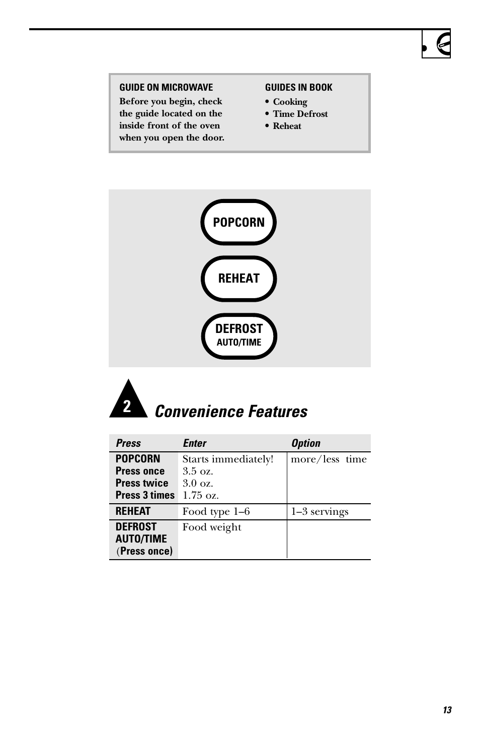 Convenience features | Hotpoint rvm1625 User Manual | Page 13 / 40