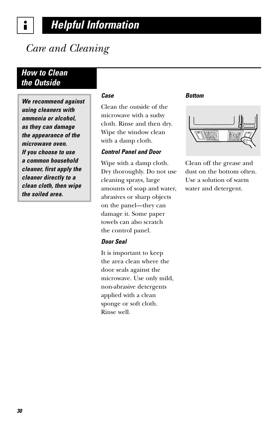 Helpful information care and cleaning, How to clean the outside | Hotpoint rvm1625 User Manual | Page 30 / 40