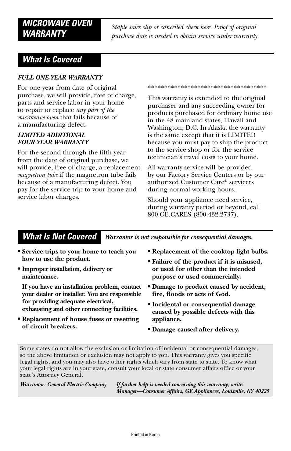 Warranty, Warranty back, Cover | Hotpoint rvm1625 User Manual | Page 40 / 40