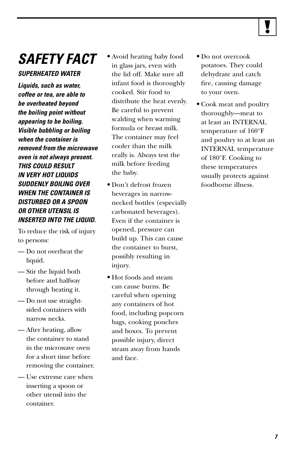 Safety fact | Hotpoint rvm1625 User Manual | Page 7 / 40