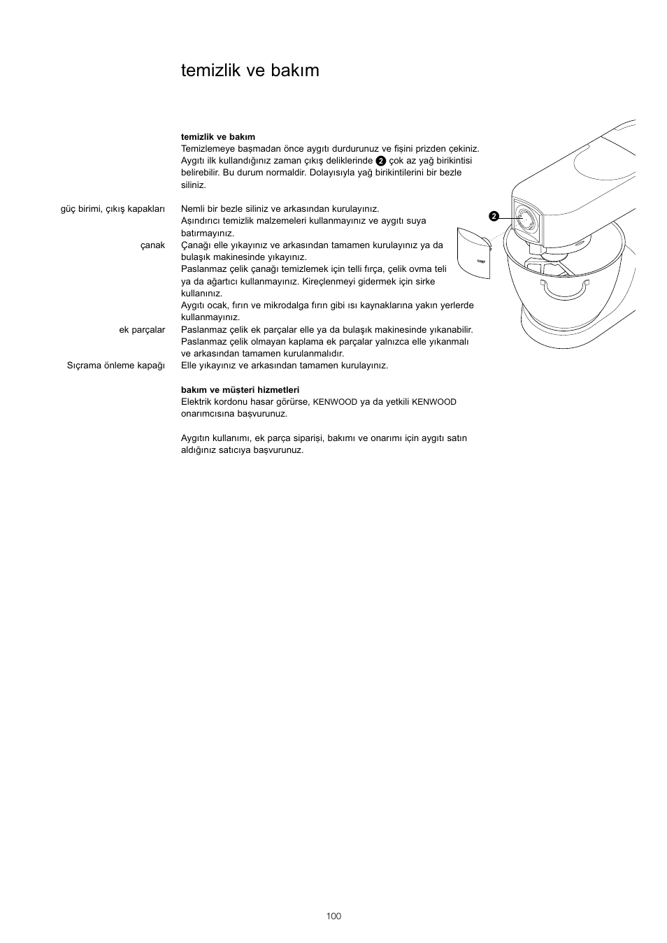 Temizlik ve bakım | Kenwood KM001 series User Manual | Page 101 / 153