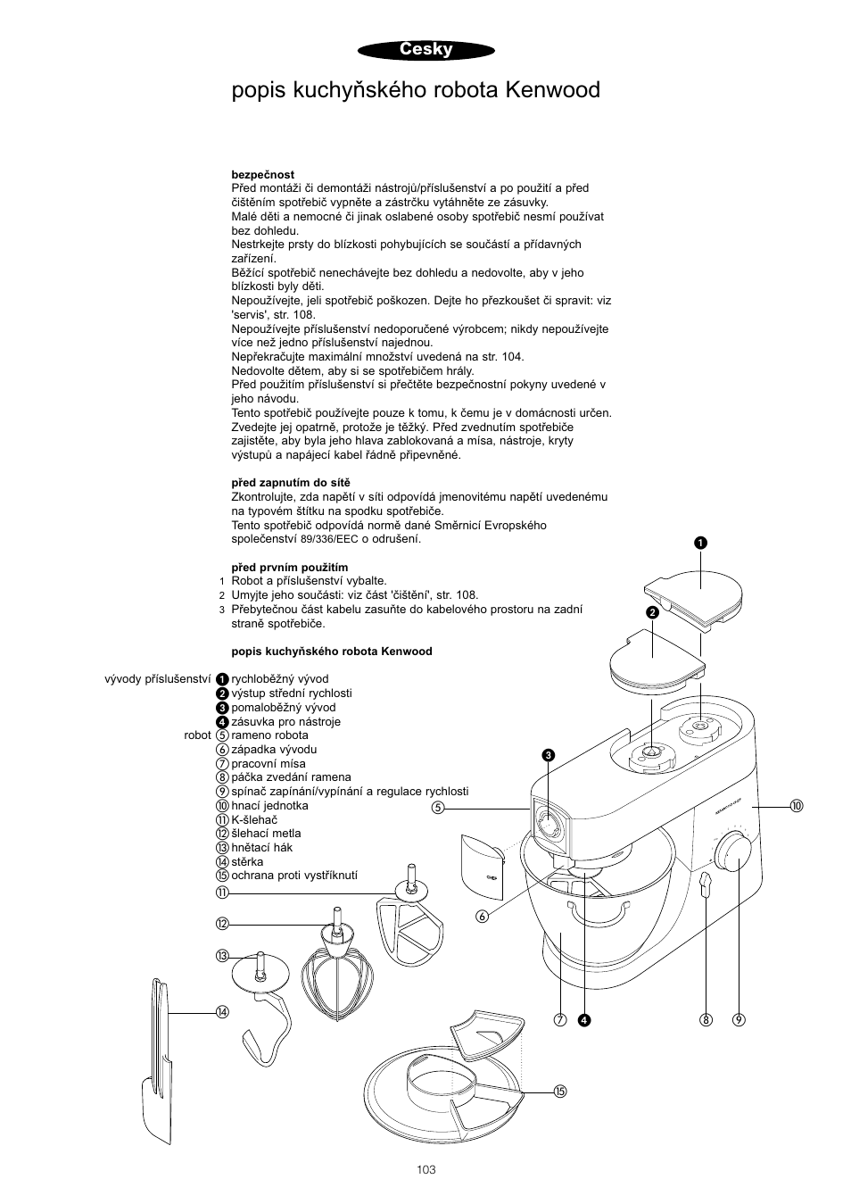 Popis kuchyñského robota kenwood, Ïesky | Kenwood KM001 series User Manual | Page 104 / 153