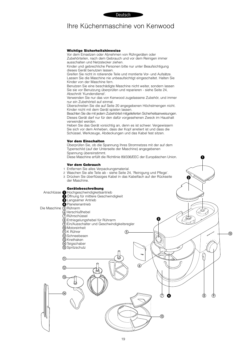 Ihre küchenmaschine von kenwood, Deutsch | Kenwood KM001 series User Manual | Page 20 / 153