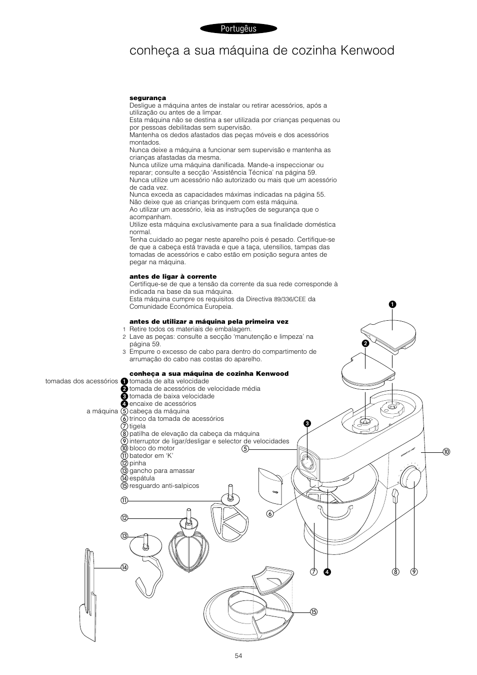 Conheça a sua máquina de cozinha kenwood, Portugêus | Kenwood KM001 series User Manual | Page 55 / 153