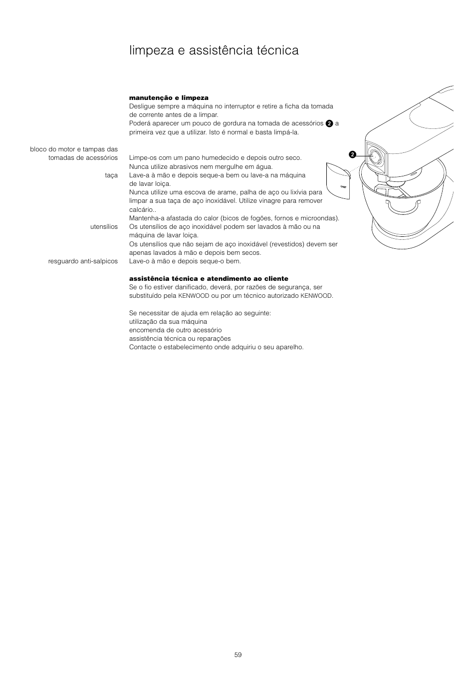 Limpeza e assistência técnica | Kenwood KM001 series User Manual | Page 60 / 153