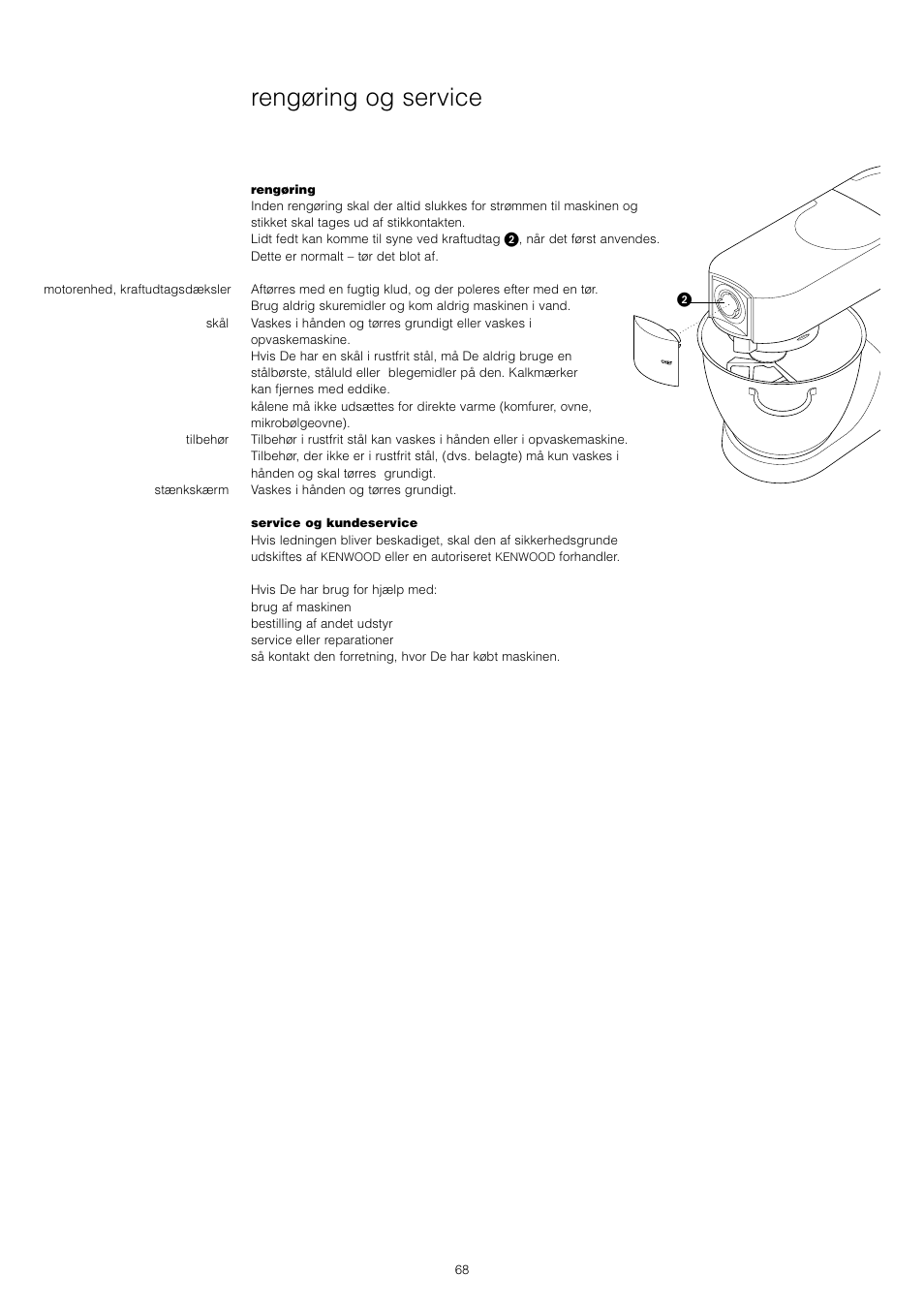 Rengøring og service | Kenwood KM001 series User Manual | Page 69 / 153