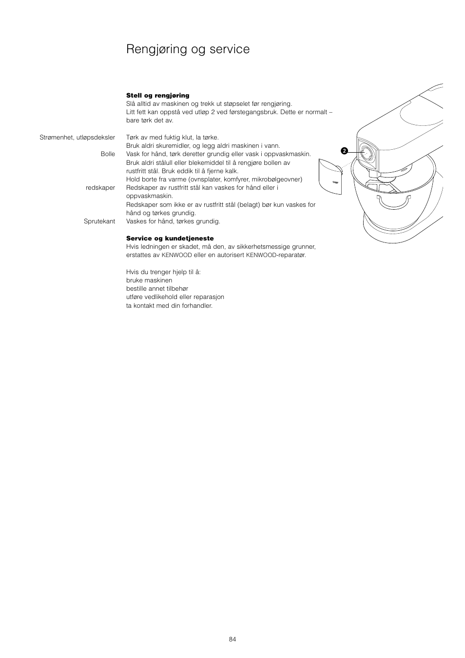 Rengjøring og service | Kenwood KM001 series User Manual | Page 85 / 153