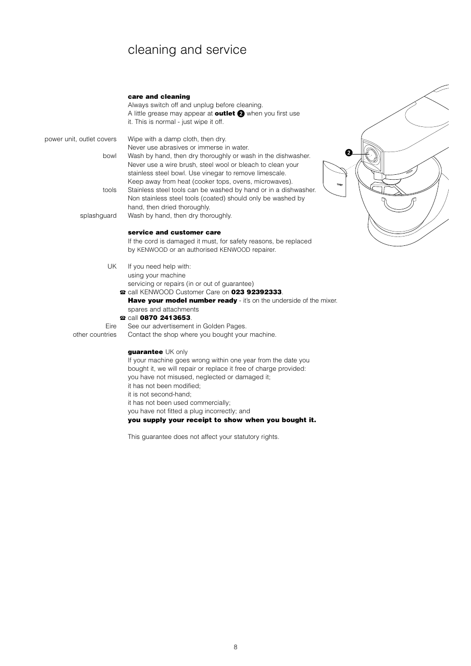 Cleaning and service | Kenwood KM001 series User Manual | Page 9 / 153