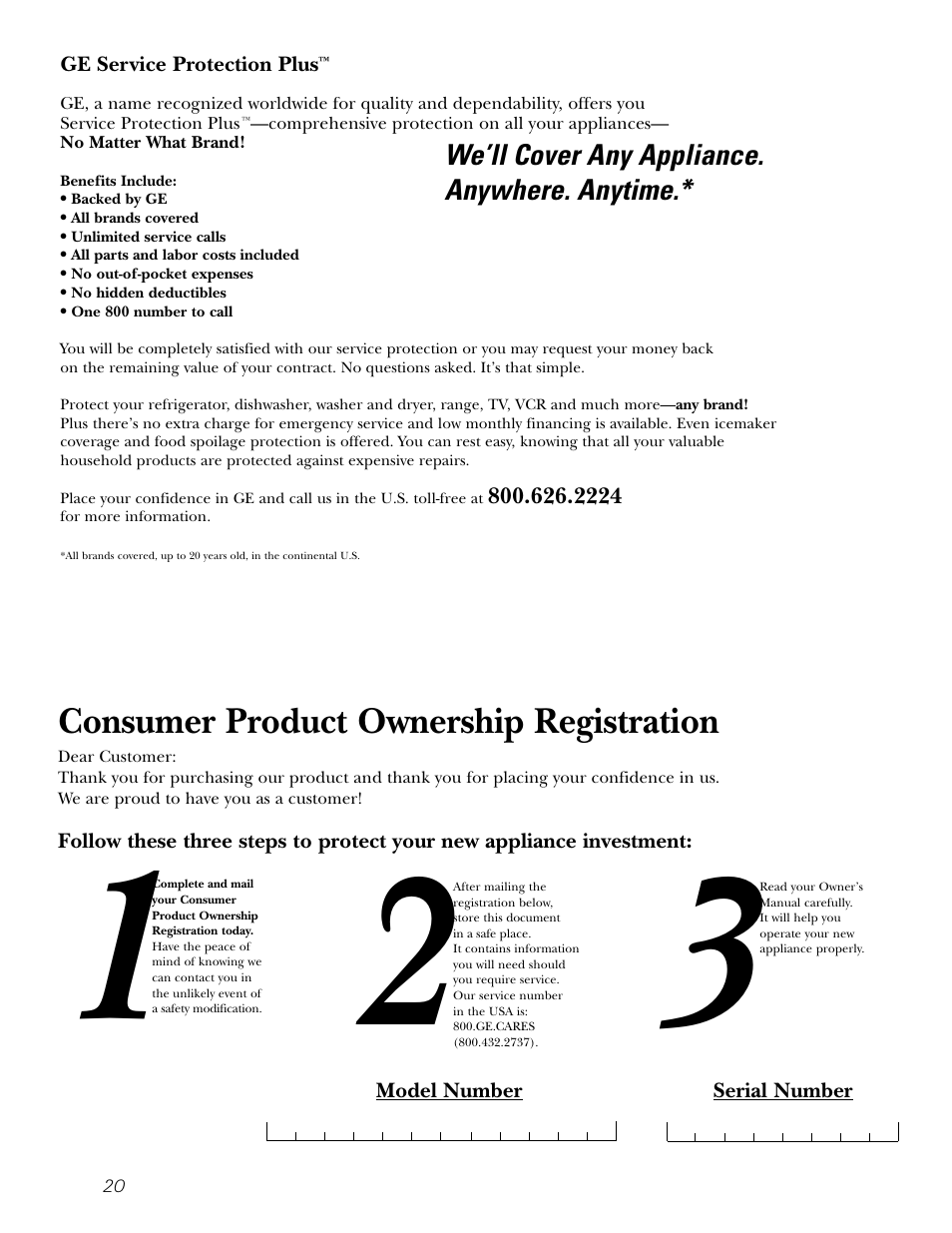 Product registration (u.s.), Product registration (u.s.) , 21, Consumer product ownership registration | Hotpoint 25 User Manual | Page 20 / 64