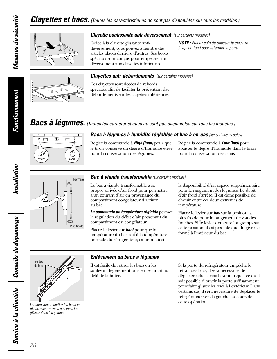 Bacs à légumes, Clayettes et bacs | Hotpoint 25 User Manual | Page 26 / 64