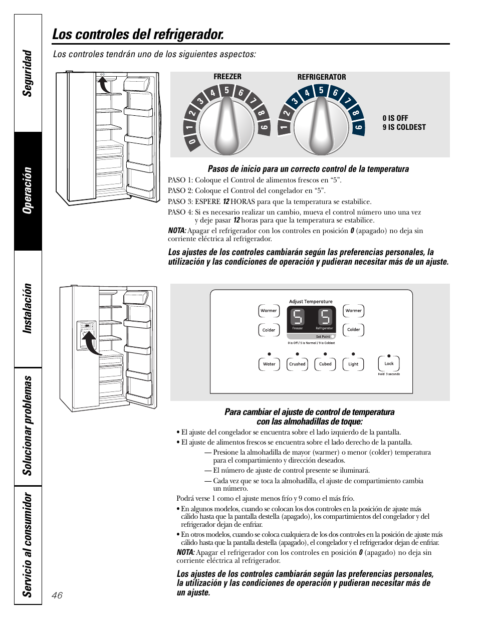 Controles del refrigerador, Los controles del refrigerador | Hotpoint 25 User Manual | Page 46 / 64