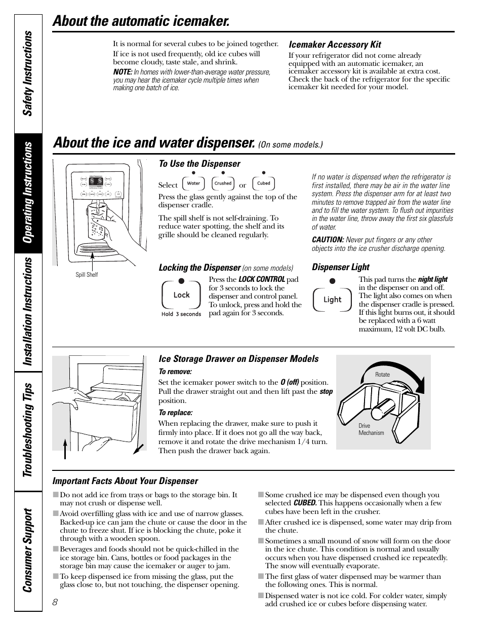 Ice and water dispenser, About the automatic icemaker, About the ice and water dispenser | Hotpoint 25 User Manual | Page 8 / 64