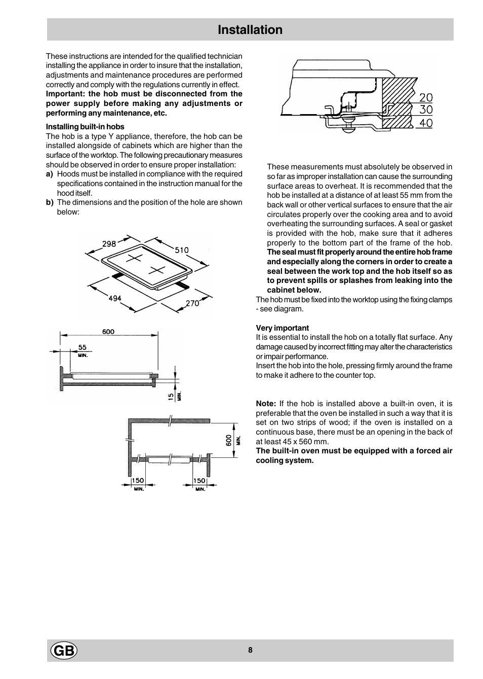 Installation | Hotpoint E302X User Manual | Page 8 / 12