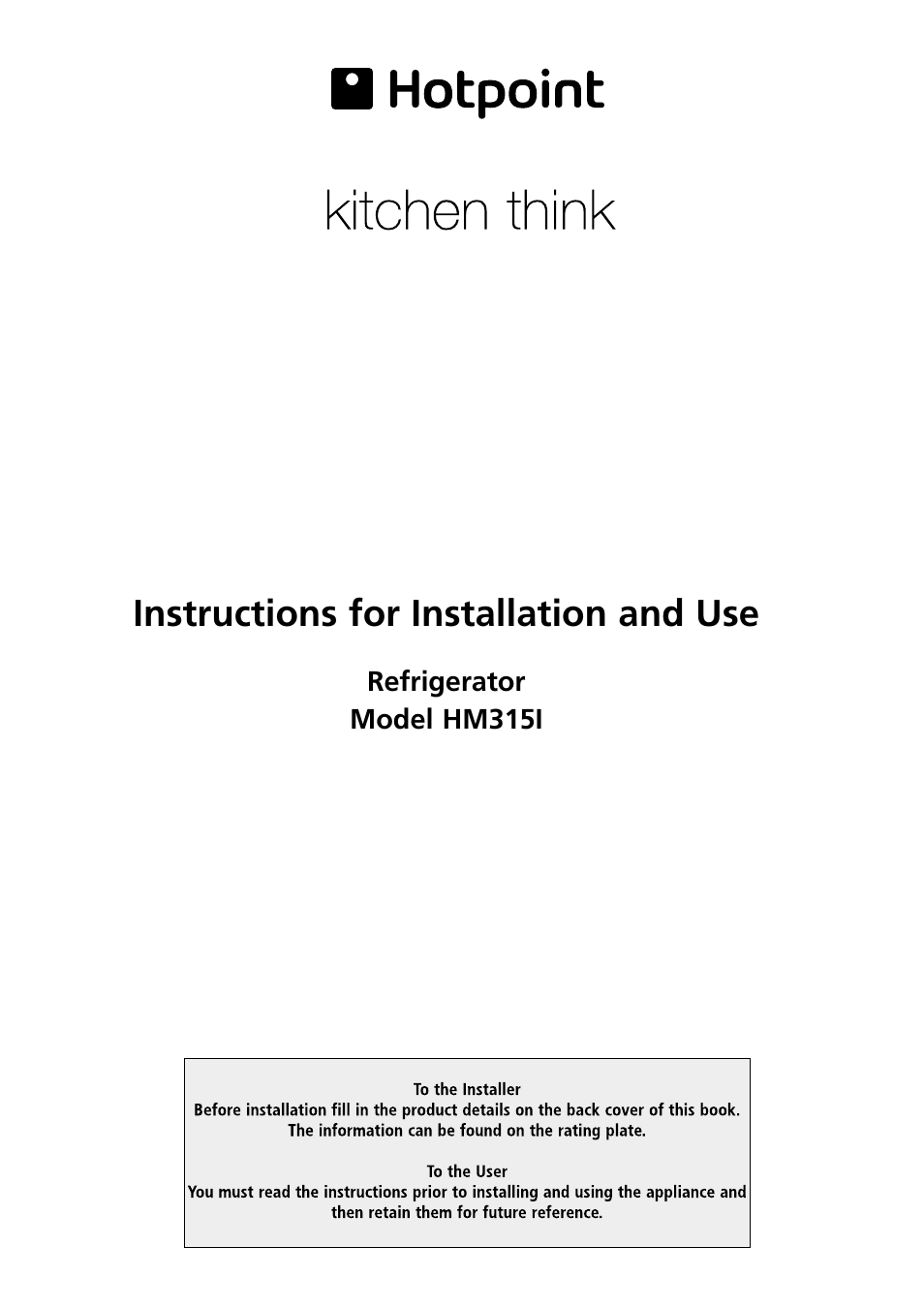 Hotpoint HM315I User Manual | 16 pages