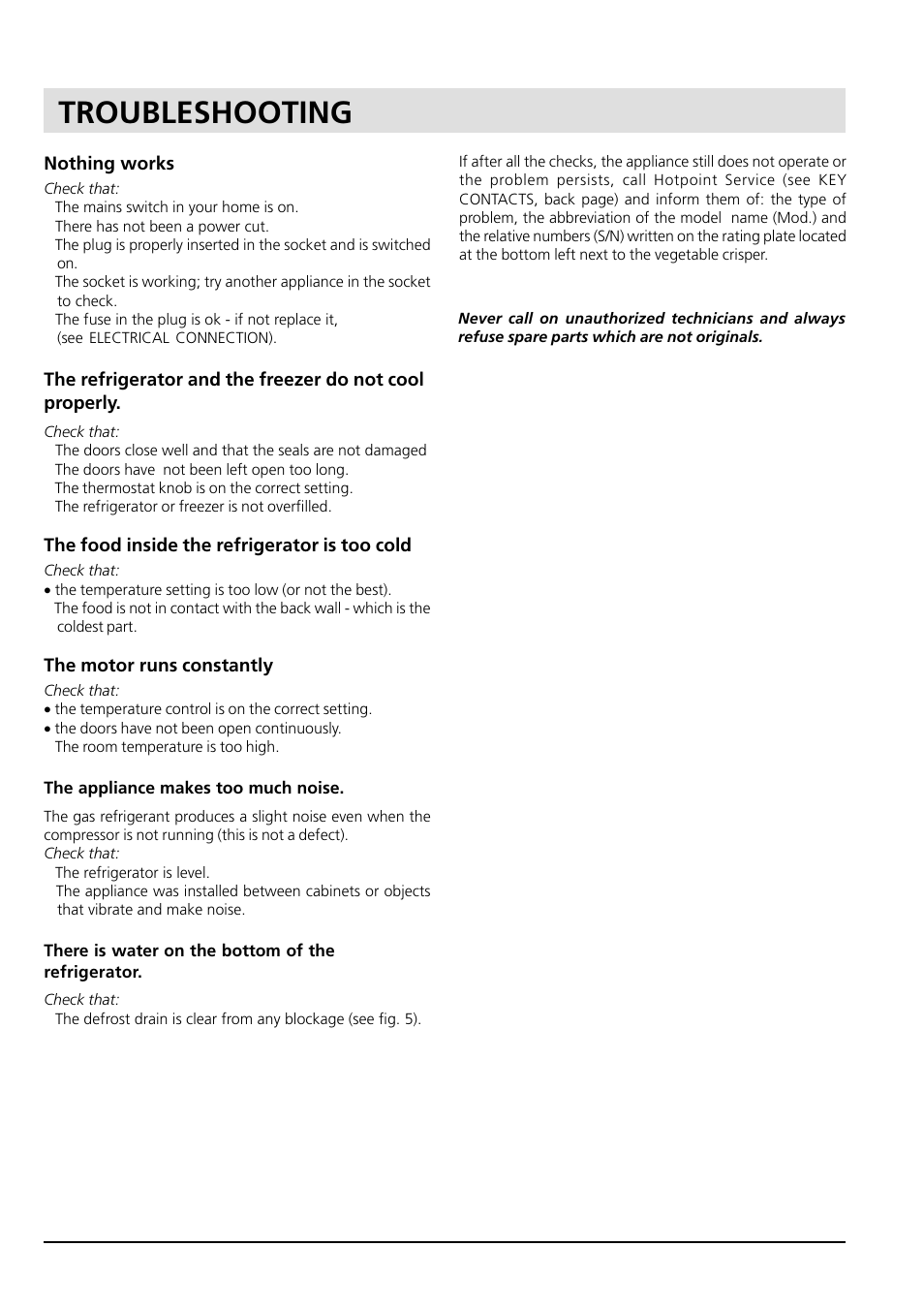 Troubleshooting | Hotpoint HM315I User Manual | Page 13 / 16