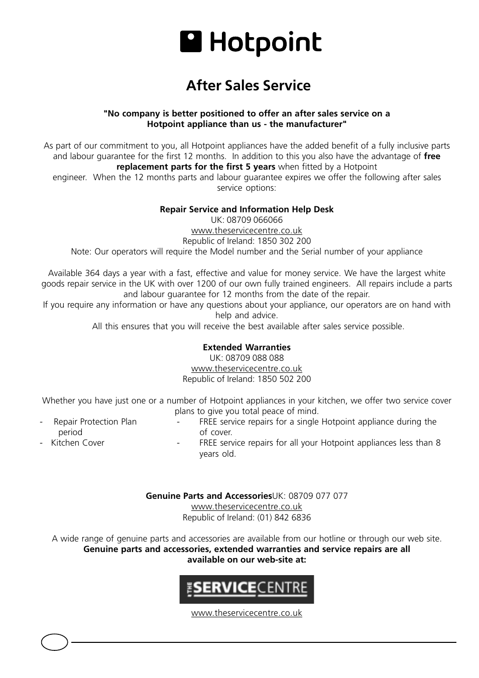 After sales service | Hotpoint HM315I User Manual | Page 14 / 16