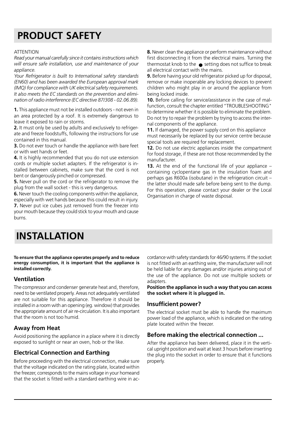 Product safety, Installation | Hotpoint HM315I User Manual | Page 3 / 16