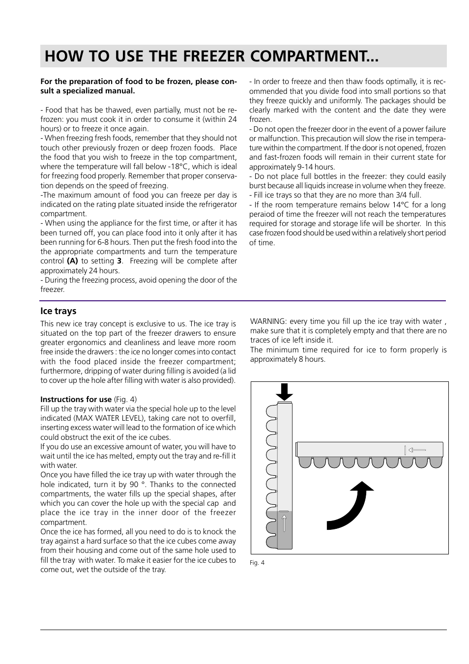 How to use the freezer compartment, Ice trays | Hotpoint HM315I User Manual | Page 8 / 16