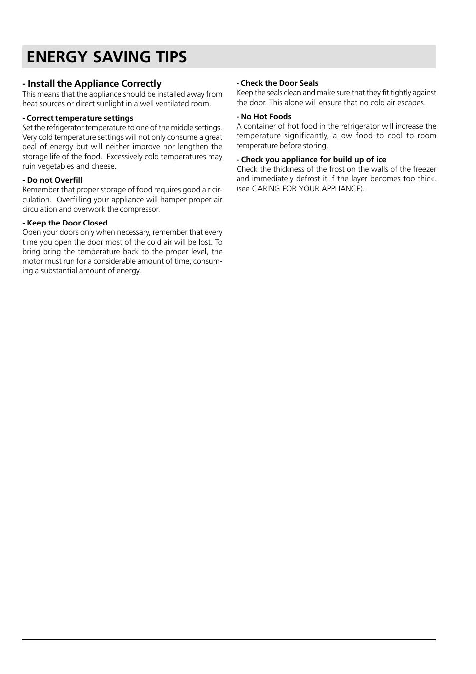 Energy saving tips | Hotpoint HM315I User Manual | Page 9 / 16