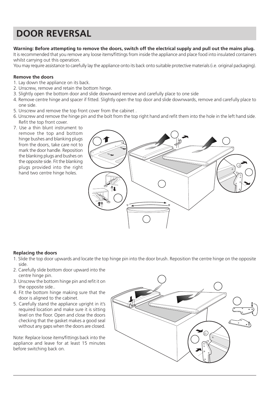 Door reversal | Hotpoint RTA 41 User Manual | Page 13 / 16