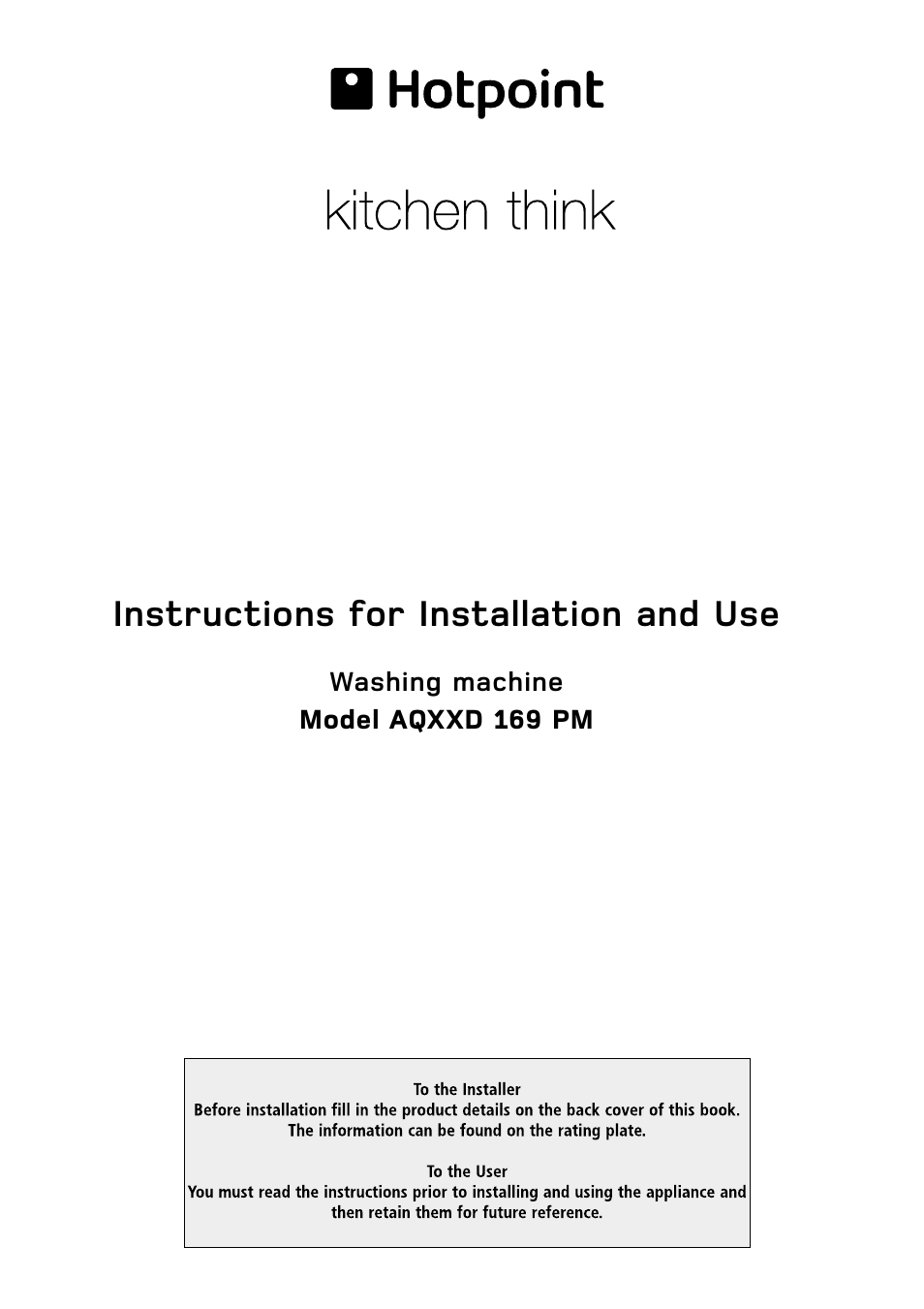 Hotpoint AQXXD 169 User Manual | 20 pages