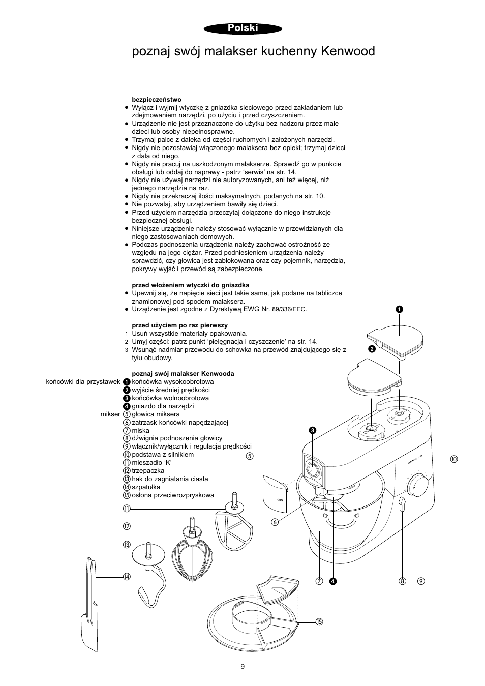 Poznaj swój malakser kuchenny kenwood, Polski | Kenwood KM001-KM006 User Manual | Page 11 / 43