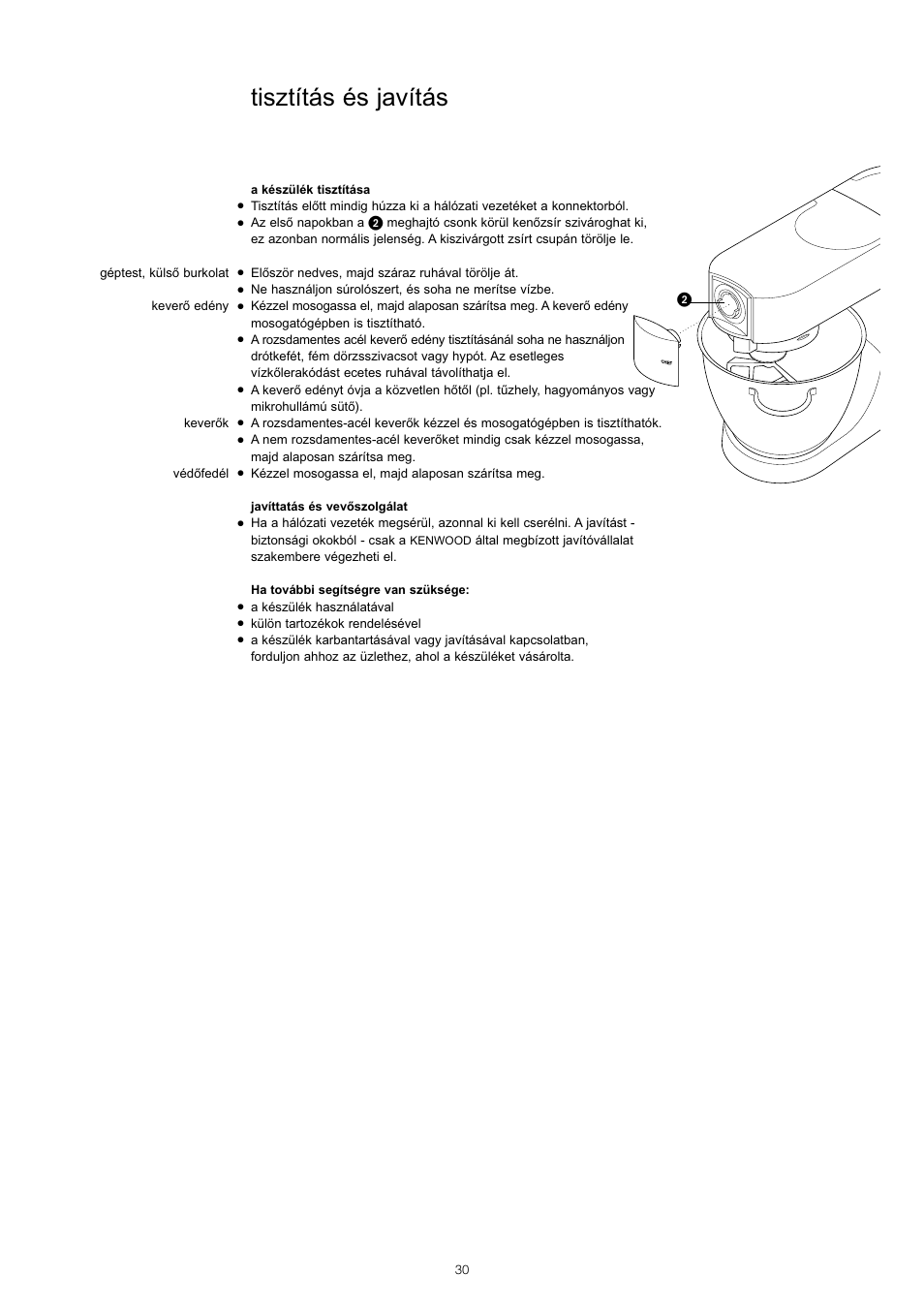 Tisztítás és javítás | Kenwood KM001-KM006 User Manual | Page 32 / 43