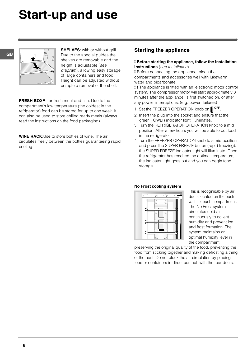 Start-up and use | Hotpoint FF200E User Manual | Page 6 / 12