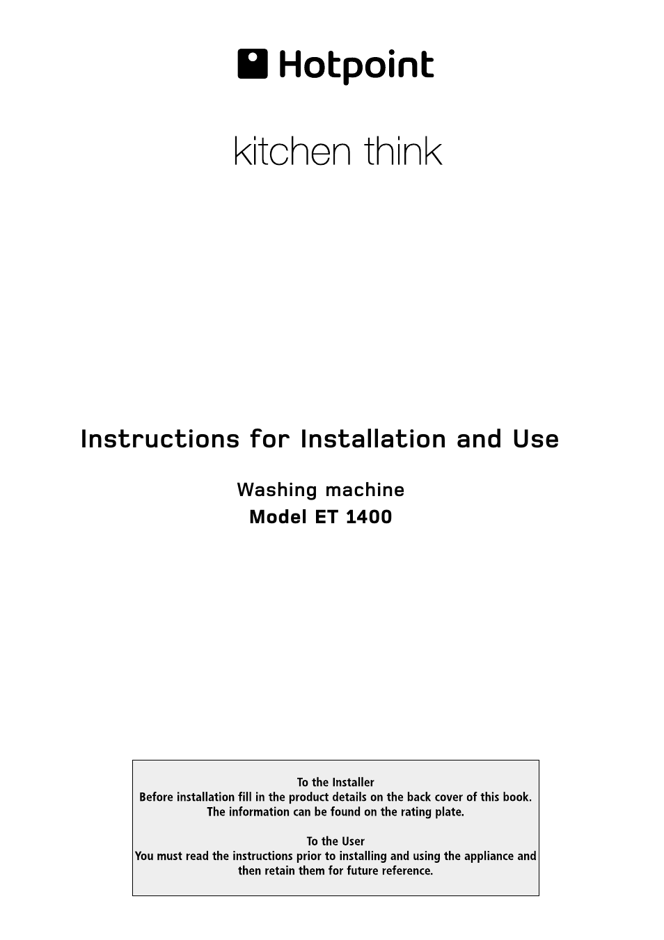 Hotpoint ET 1400 User Manual | 20 pages