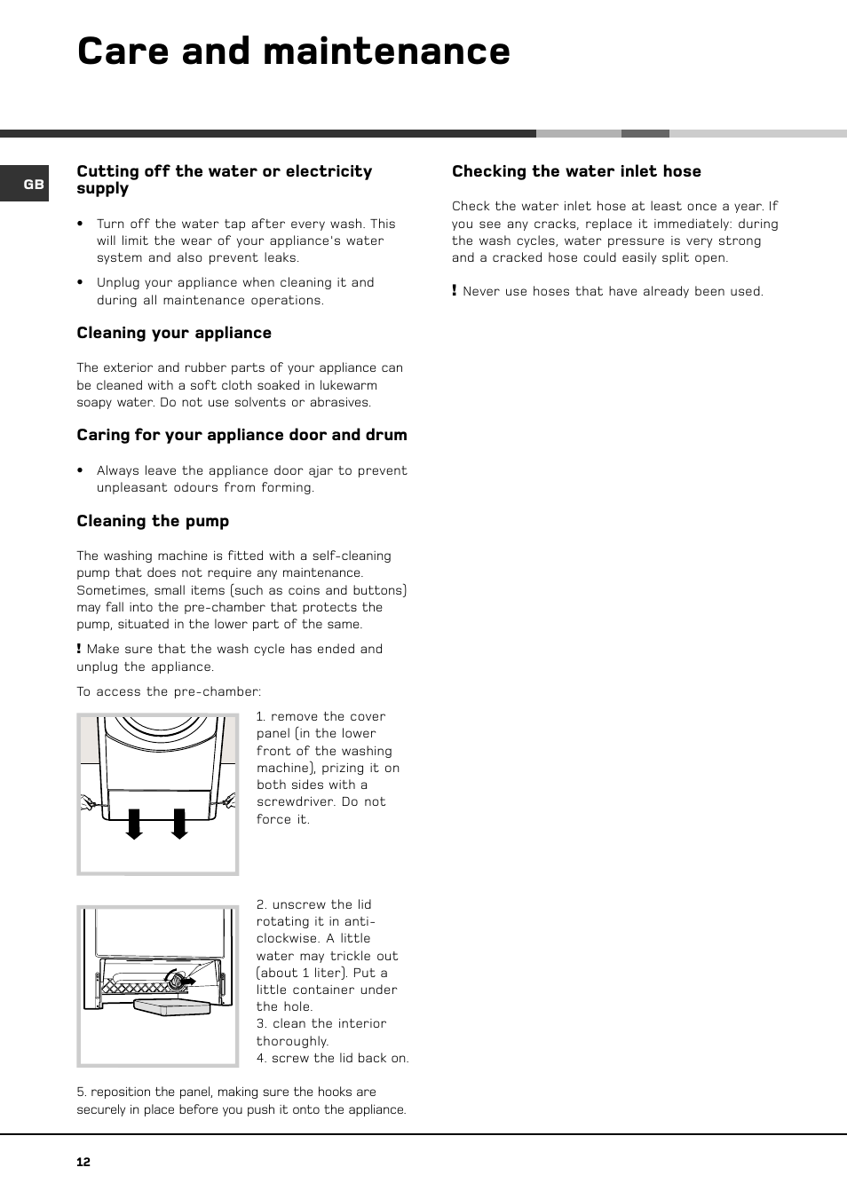 Care and maintenance | Hotpoint ET 1400 User Manual | Page 14 / 20