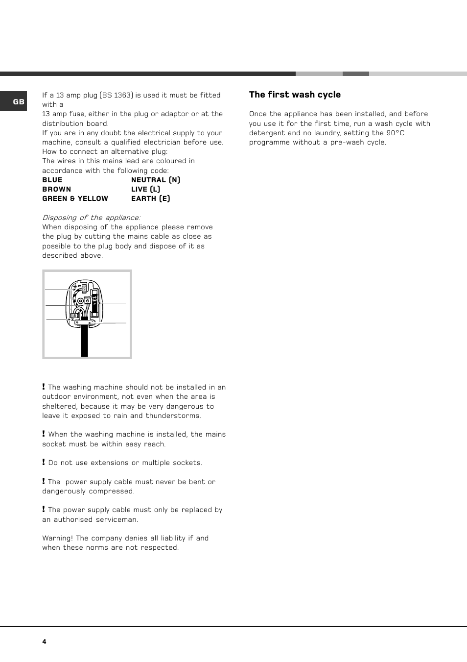 The first wash cycle | Hotpoint ET 1400 User Manual | Page 6 / 20