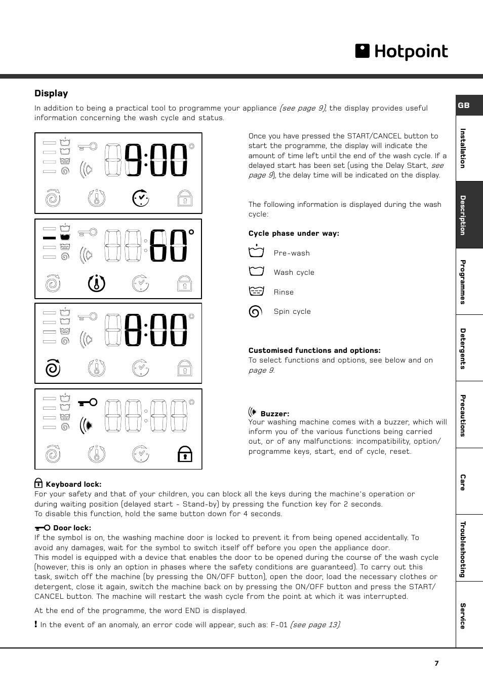 Display | Hotpoint ET 1400 User Manual | Page 9 / 20