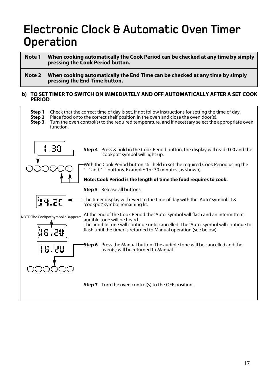 Electronic clock & automatic oven timer operation | Hotpoint EW86 User Manual | Page 17 / 36