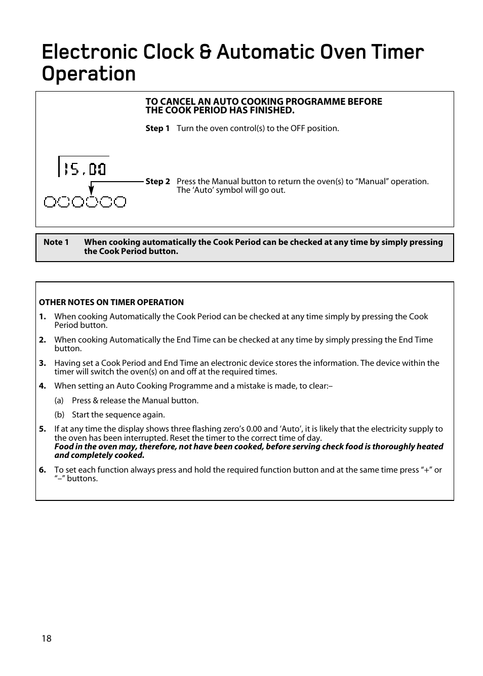 Electronic clock & automatic oven timer operation | Hotpoint EW86 User Manual | Page 18 / 36