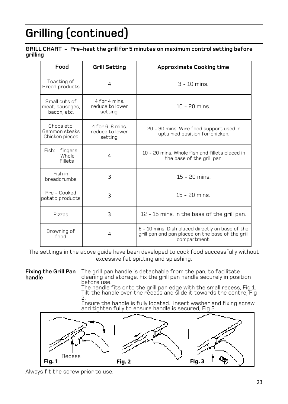 Grilling (continued) | Hotpoint EW86 User Manual | Page 23 / 36