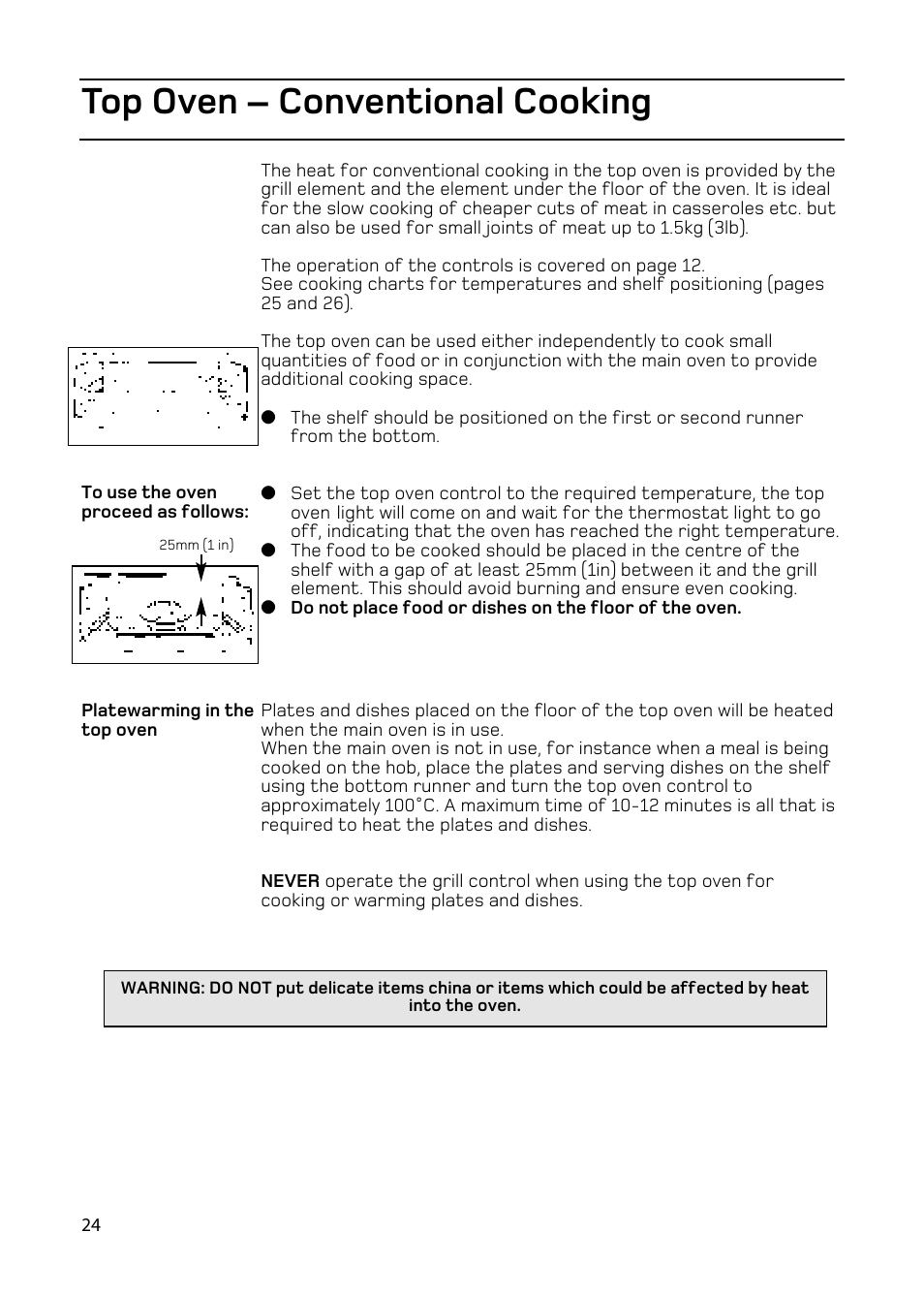 Top oven – conventional cooking | Hotpoint EW86 User Manual | Page 24 / 36