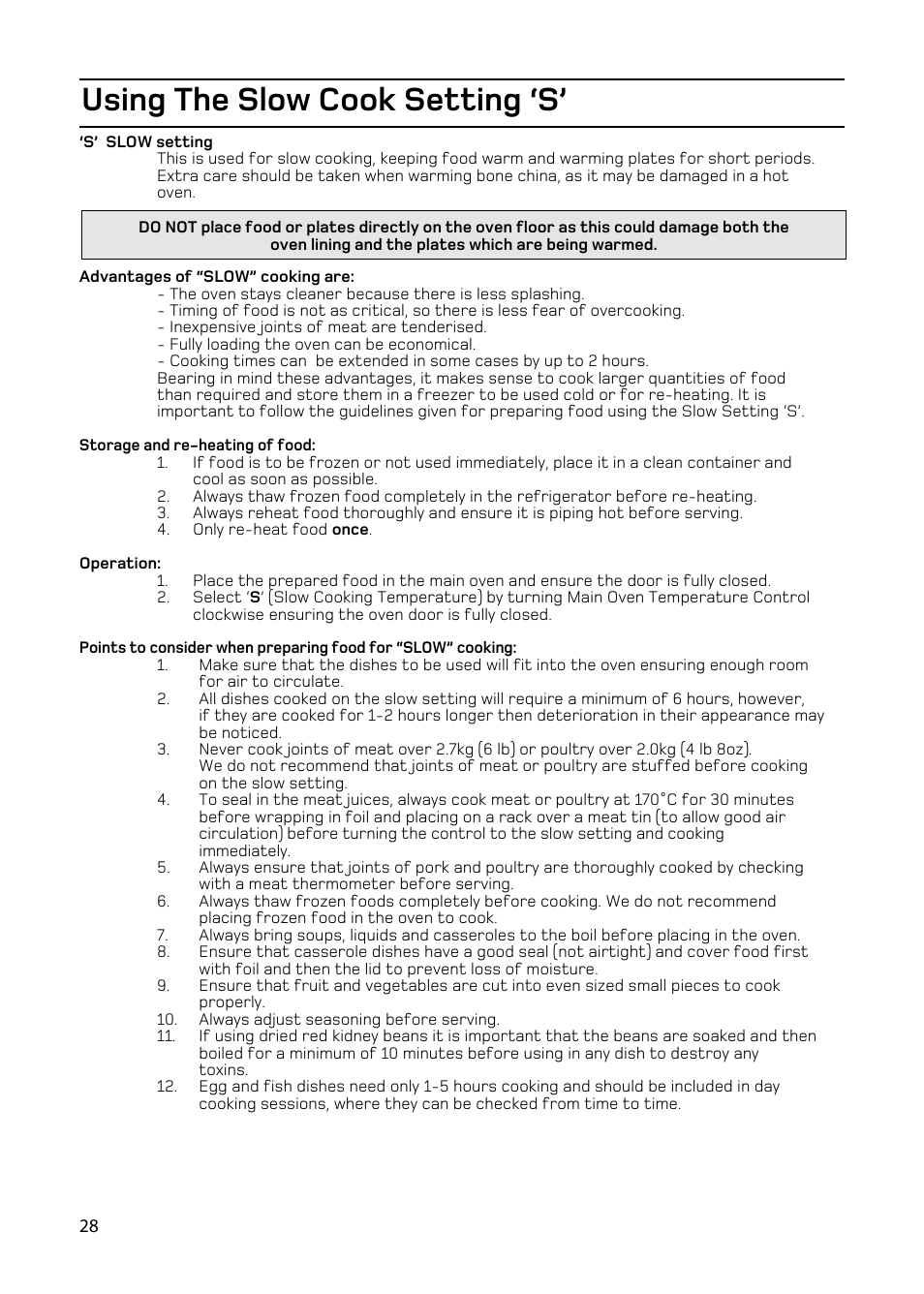 Using the slow cook setting ‘s | Hotpoint EW86 User Manual | Page 28 / 36
