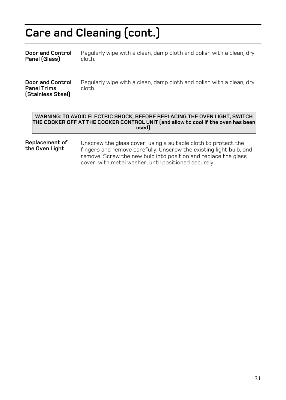 Care and cleaning (cont.) | Hotpoint EW86 User Manual | Page 31 / 36