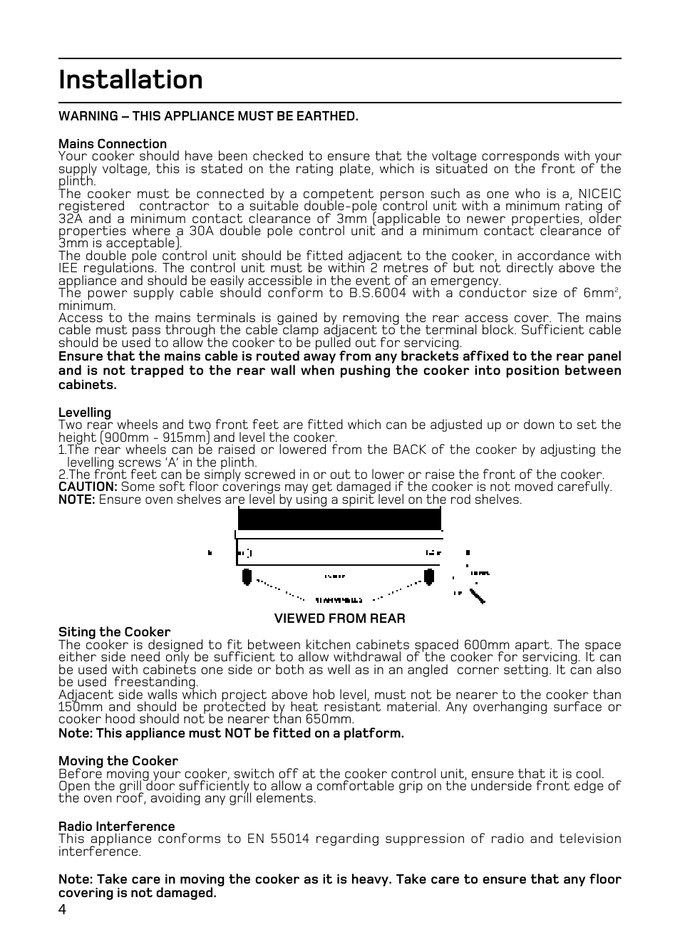 Installation | Hotpoint EW86 User Manual | Page 4 / 36