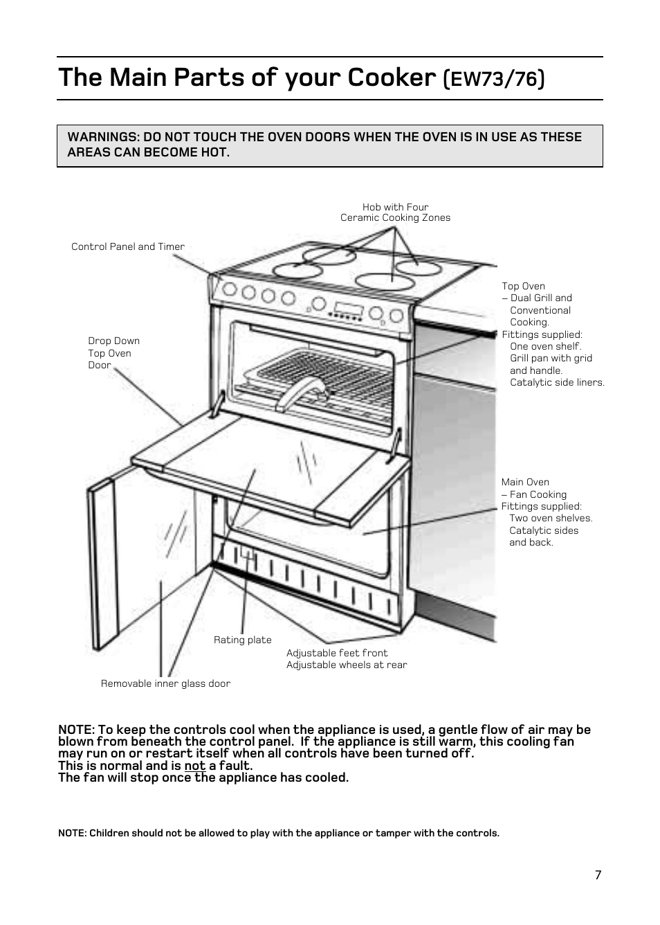 The main parts of your cooker, Ew73/76) | Hotpoint EW86 User Manual | Page 7 / 36