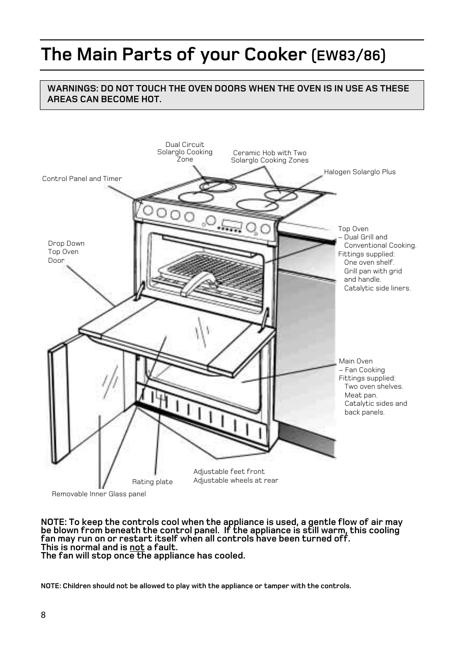 The main parts of your cooker, Ew83/86) | Hotpoint EW86 User Manual | Page 8 / 36